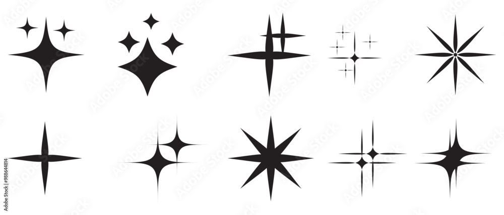 Minimalist twinkle star shape symbols. Shining star icons, abstract sparkle black silhouettes. Modern geometric elements, shining star icon set. Set of twinkling star vector. Minimalist twinkle star shape symbols. Shining star icons, abstract sparkle black silhouettes. Modern geometric elements, shining star icon set. Set of twinkling star vector.