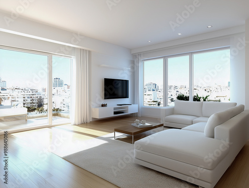 Spacious living room in contemporary apartment 