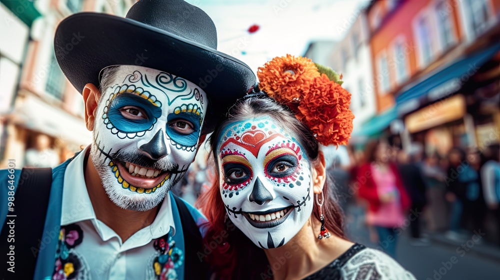 Dia de los muertos. Day of The Dead. Halloween. mexican girl with skull painted on her face on the day of the dead in mexico in the street Dia de los muertos. Day of The Dead. Halloween. mexican girl with skull painted on her face on the day of the dead in mexico in the street