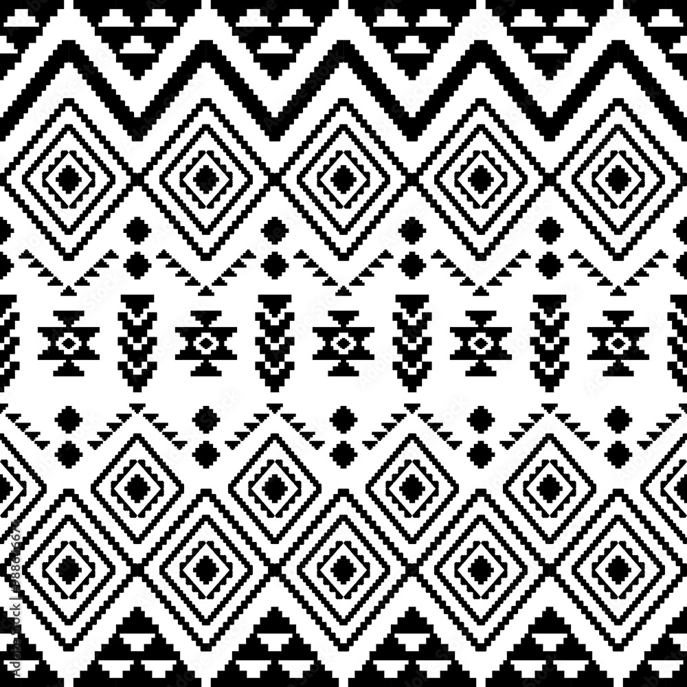 Ancient echoes Aztec geometric seamless patterns southwest Navajo Native American tribal ethnic black and white for textile printing Ancient echoes Aztec geometric seamless patterns southwest Navajo Native American tribal ethnic black and white for textile printing