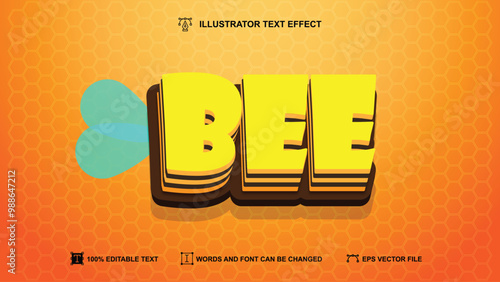 Bee text style, Cartoon editable text effect