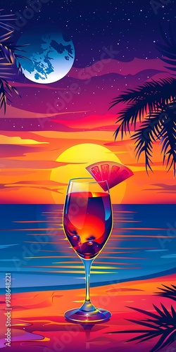 Sunset Beach Cocktail Illustration