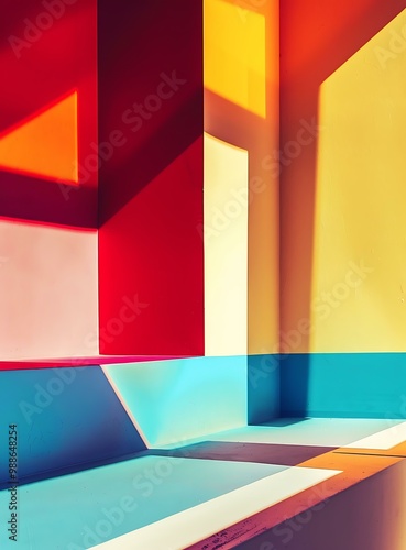 Abstract Geometric Shapes and Shadows In Colorful Room