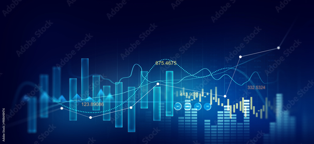Fototapeta premium Financial business,earnings,sale and strategy. Analysis finance grow graph and market investment. Stock market chart, exchange financial growth diagram.