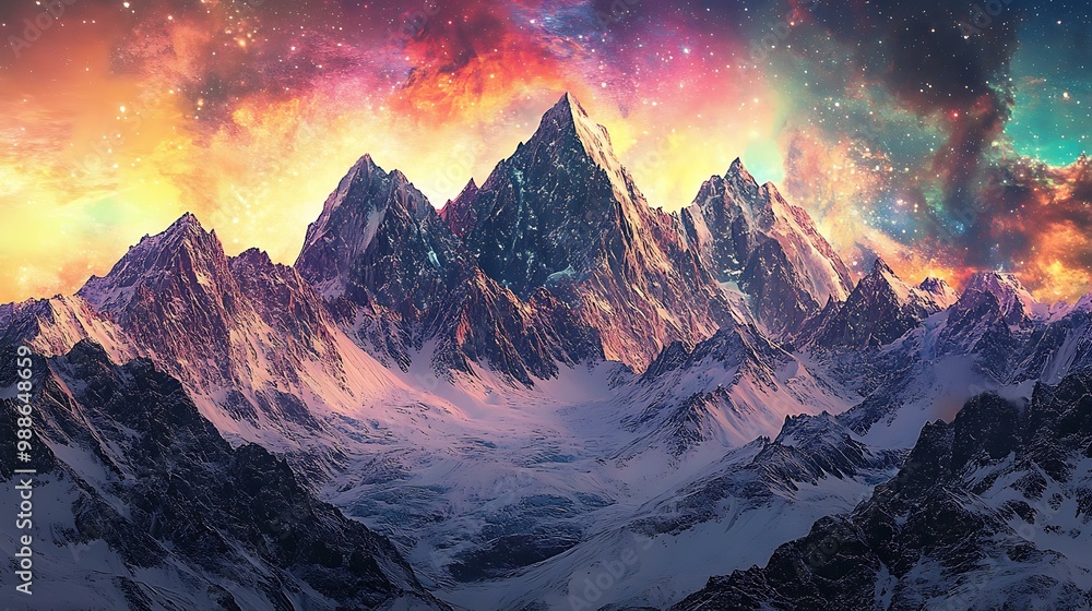 Mountain Range Underneath a Vibrant Galaxy Mountain Range Underneath a Vibrant Galaxy