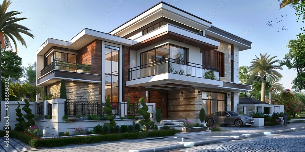 Fototapeta premium A Modern House with Palm Trees