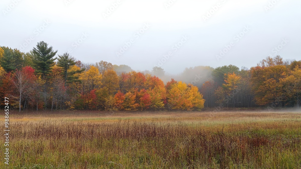 Enchanting Autumn Landscape in the Misty Forest Enchanting Autumn Landscape in the Misty Forest