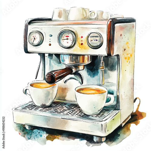 coffe machine watercolor clipart illustration isolated