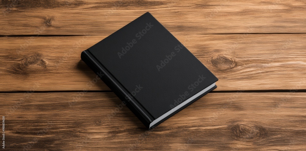 A minimalist black book rests on a rustic wooden table, conveying a sense of simplicity and elegance. A minimalist black book rests on a rustic wooden table, conveying a sense of simplicity and elegance.