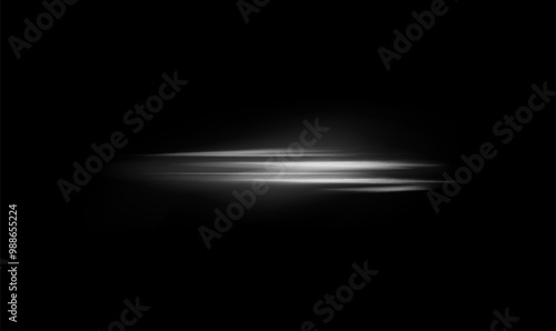 Illustration with glowing white stripe representing wind effect on black isolated background.