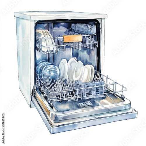 Dishwasher watercolor clipart illustration isolated