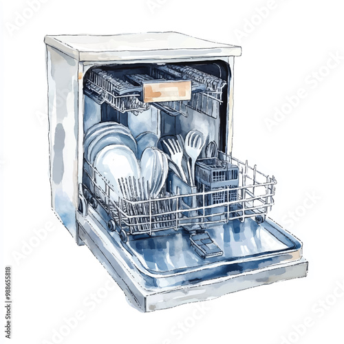 Dishwasher watercolor clipart illustration isolated