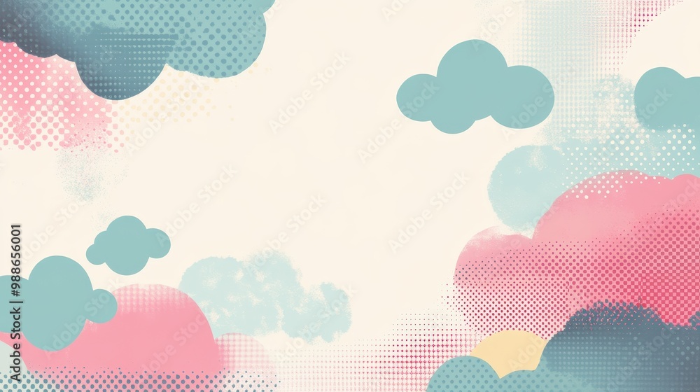 Whimsical Clouds in Pastel Shades with Halftone Texture Whimsical Clouds in Pastel Shades with Halftone Texture