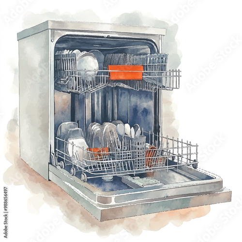 Dishwasher watercolor clipart illustration isolated
