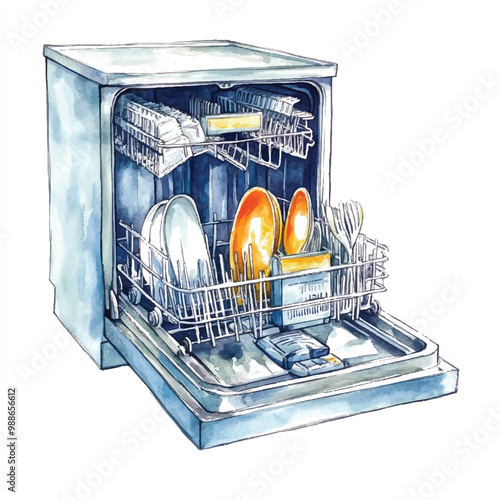Dishwasher watercolor clipart illustration isolated