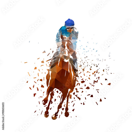 Horse racing, equestrian. Isolated low poly drawing. Geometric vector illustration