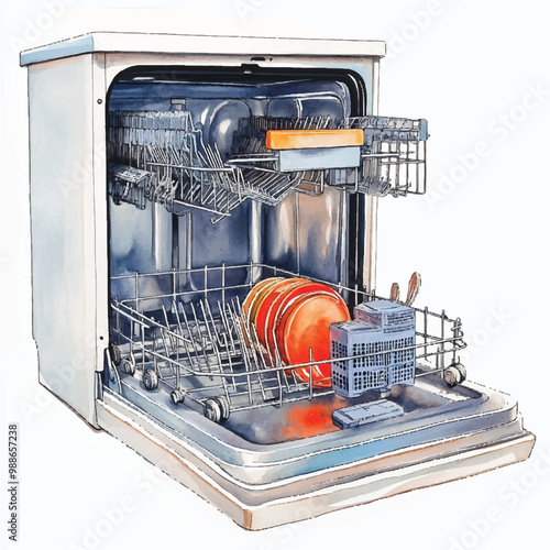 Dishwasher watercolor clipart illustration isolated