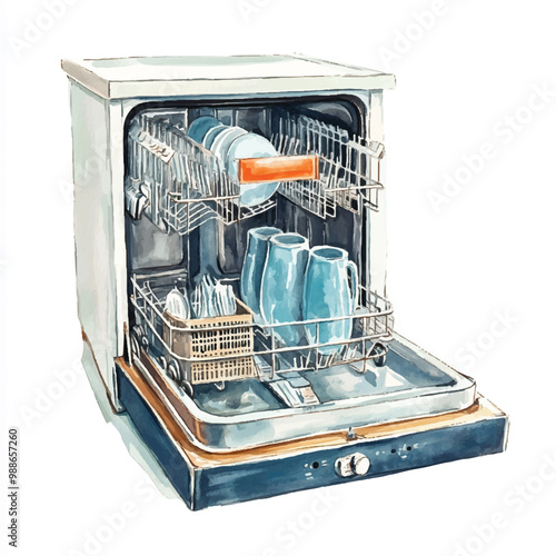 Dishwasher watercolor clipart illustration isolated
