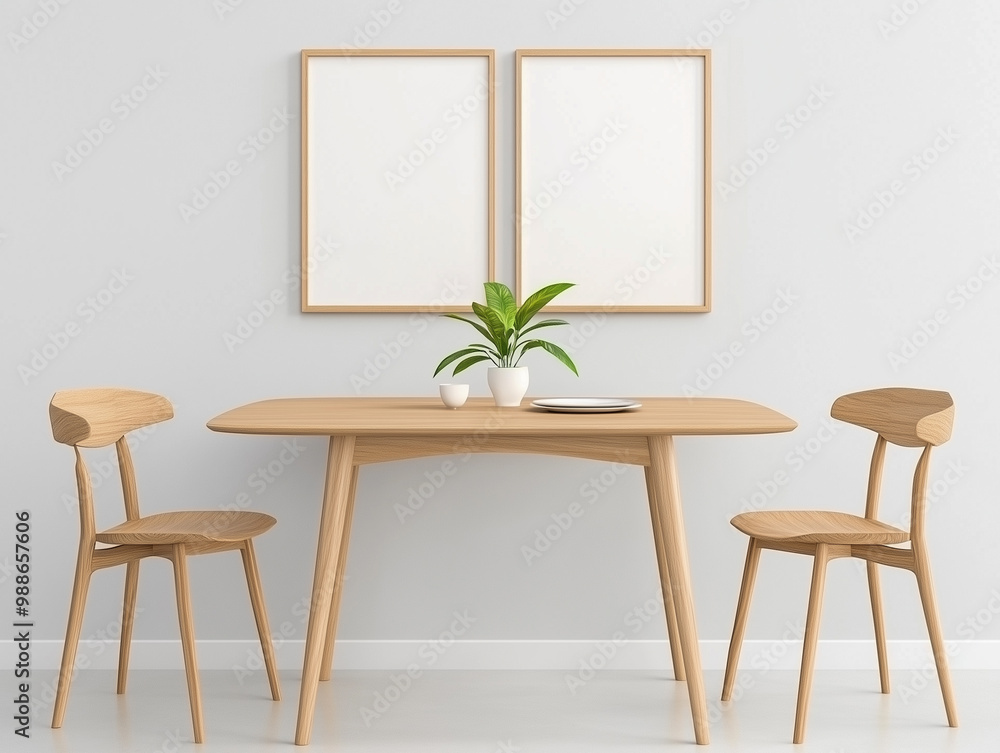Table in spacious room with frames Table in spacious room with frames