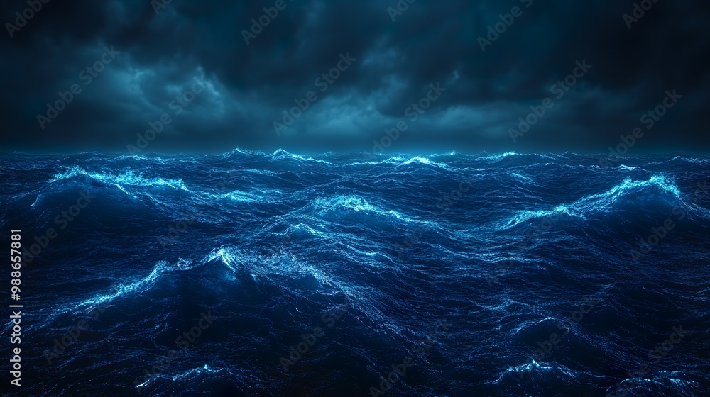 Neon lit sky glowing above dark ocean waves serene scene picture Neon lit sky glowing above dark ocean waves serene scene picture
