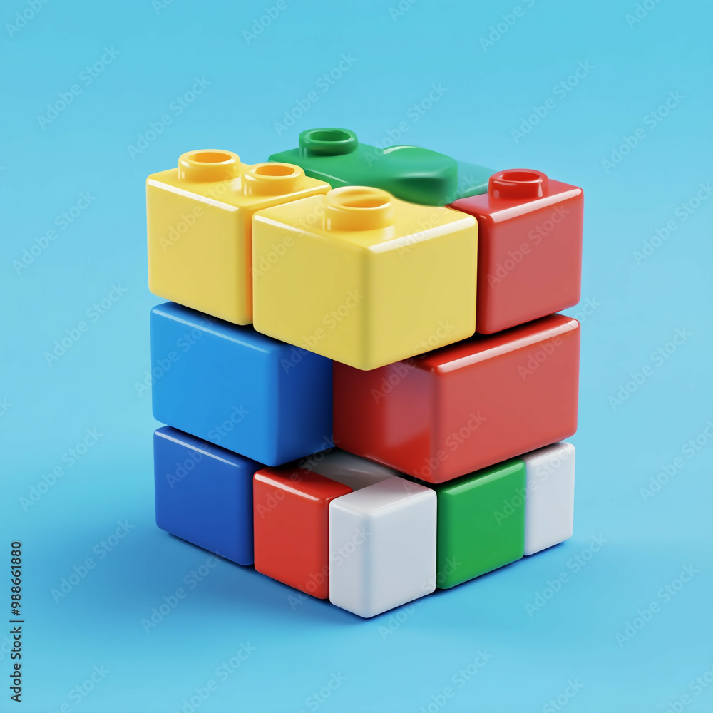 Obraz premium 3D Blocks Icon: Creative Construction Toy Illustration Logo