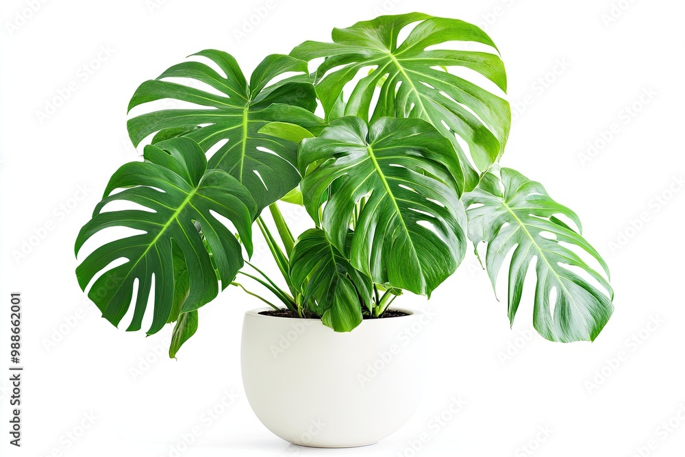 Monstera plant in white pot isolated on white background with clipping path Monstera plant in white pot isolated on white background with clipping path