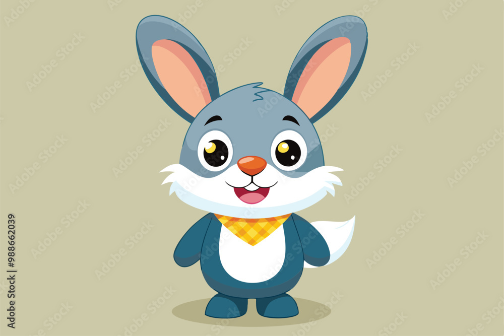 Fototapeta premium A cheerful cartoon rabbit with a scarf grins adorably in a playful display of cuteness, Cute rabbit cartoon