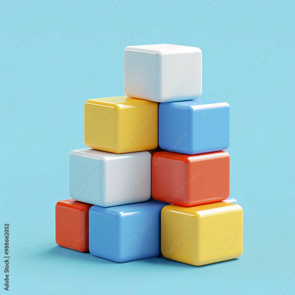 Obraz premium 3D Blocks Icon: Creative Construction Toy Illustration Logo
