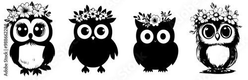 The cutest floral owl illustration, floral animal stencil, bird modern, and floral owl clipart you'll ever see photo