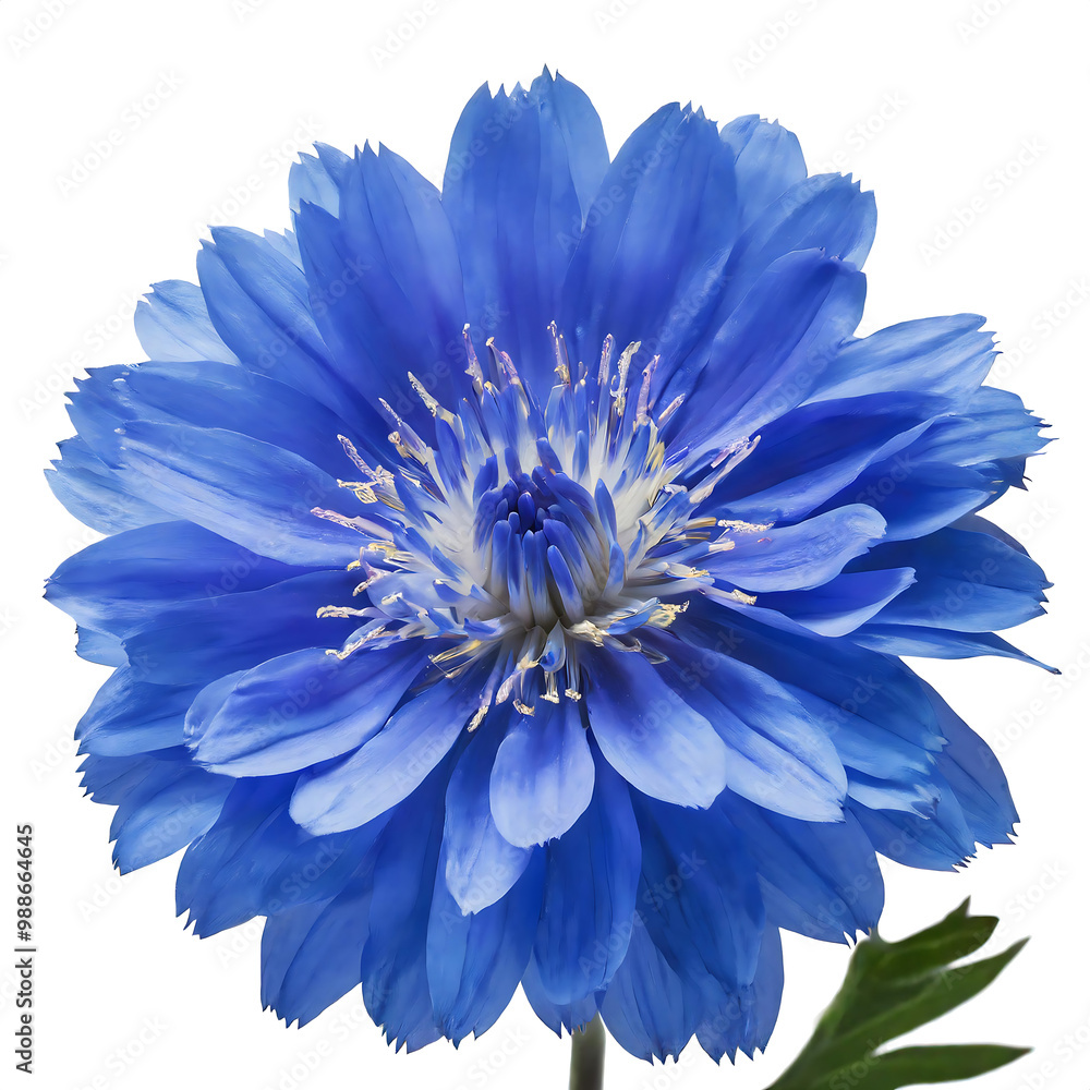 Obraz premium Delicate Blue Flower with Soft, Vibrant Petals and a Detailed Center, Isolated Against a Blank Background, Highlighting Its Unique Color and Natural Elegance