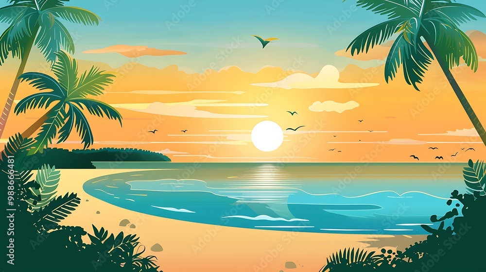 Tropical Beach Sunset with Palm Trees Tropical Beach Sunset with Palm Trees