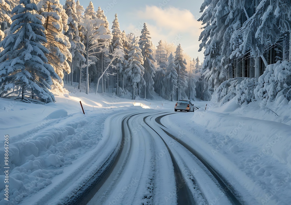 Obraz premium Snowy Road through a Winter Wonderland