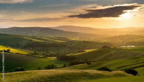 Sunset Over Rolling Hills, Casting a Warm Glow on the Rural Landscape