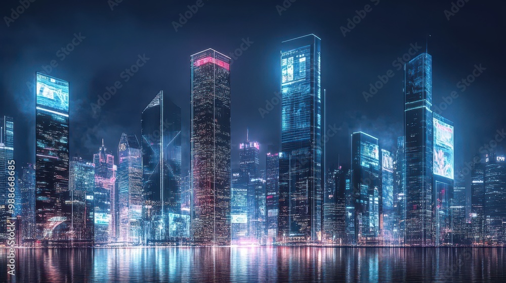 Vibrant Cityscape Reflected in Serene Waters Vibrant Cityscape Reflected in Serene Waters