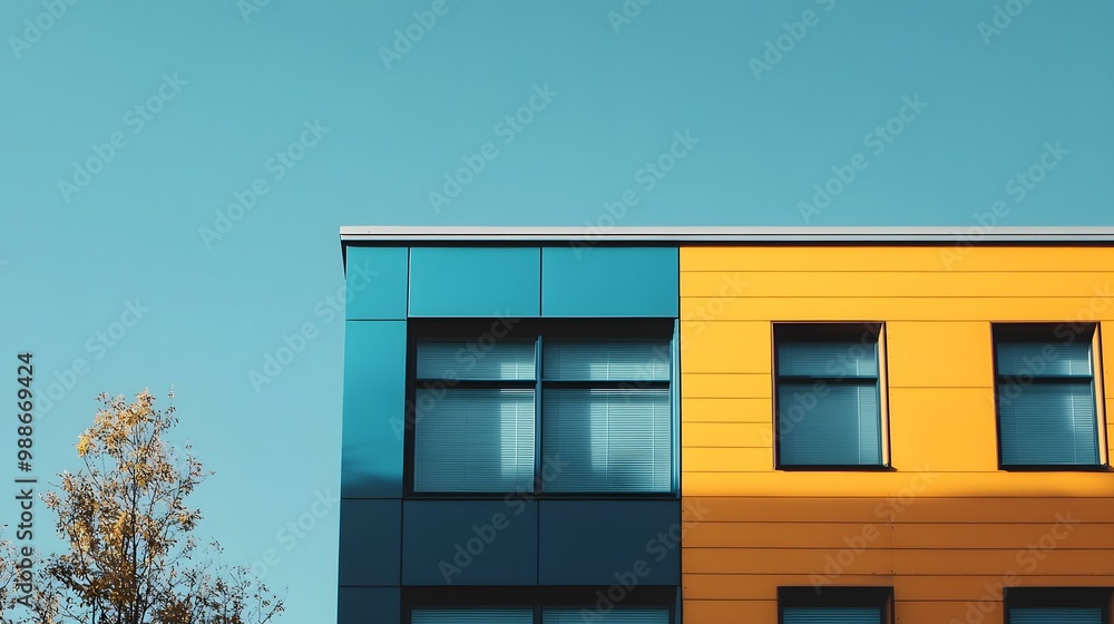 Blue and Yellow Building with Windows Blue and Yellow Building with Windows