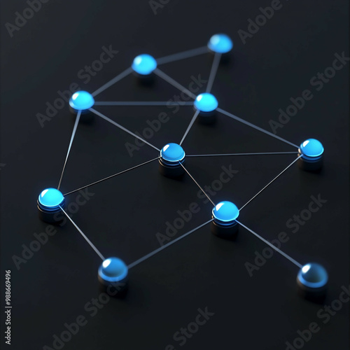 3D Connections Icon: Linked Network Nodes Illustration Logo