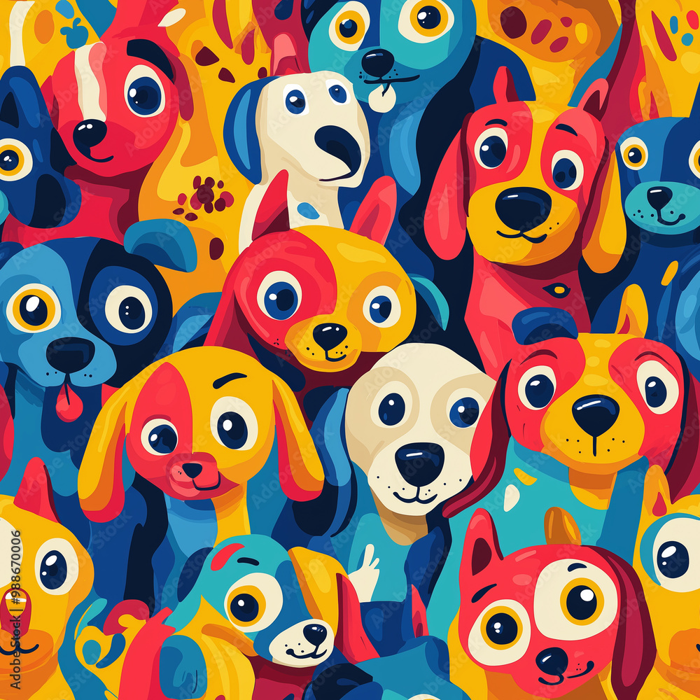 Fototapeta premium Vibrant seamless cartoon dogs pattern in various colors