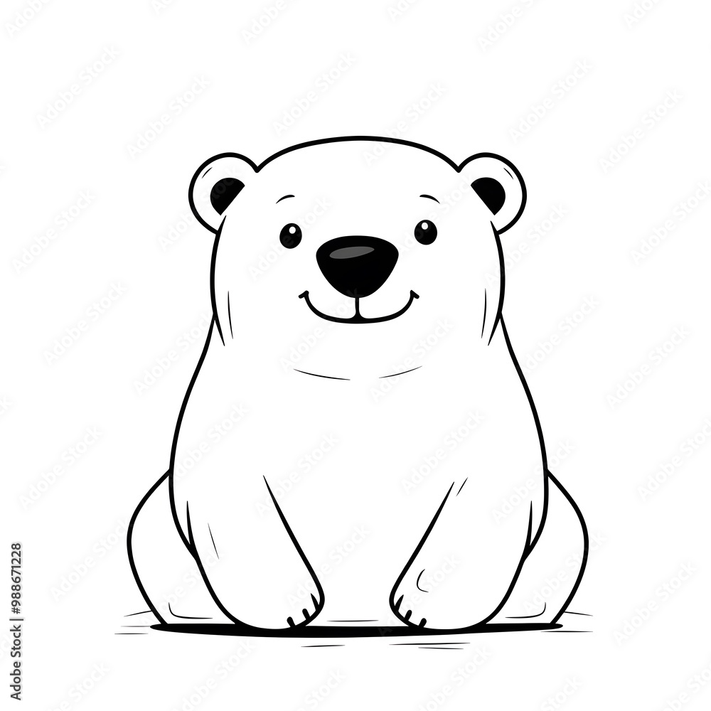 Fototapeta premium Cute Cartoon Polar Bear Illustration Arctic Animal Design Black and White Drawing