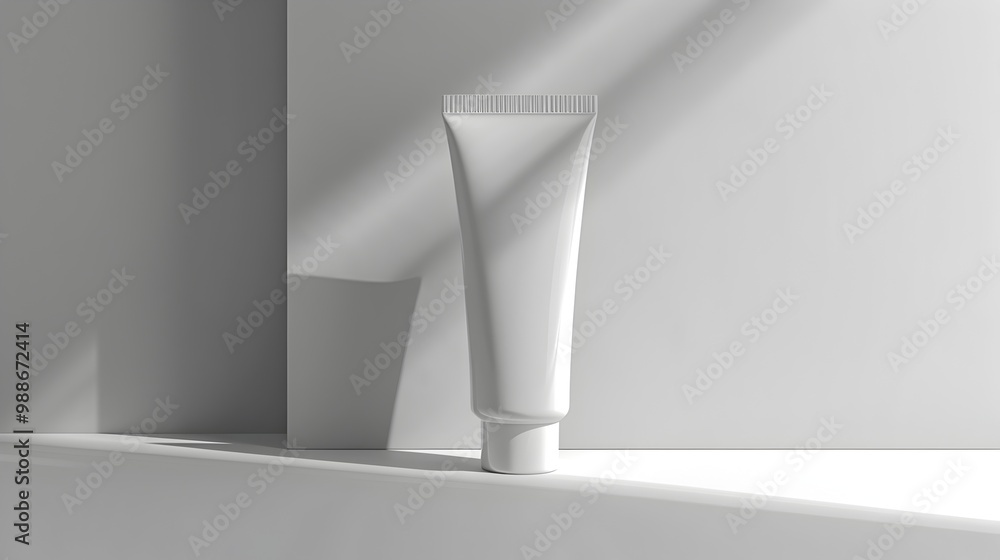 A tube of white lotion sits on a white surface A tube of white lotion sits on a white surface