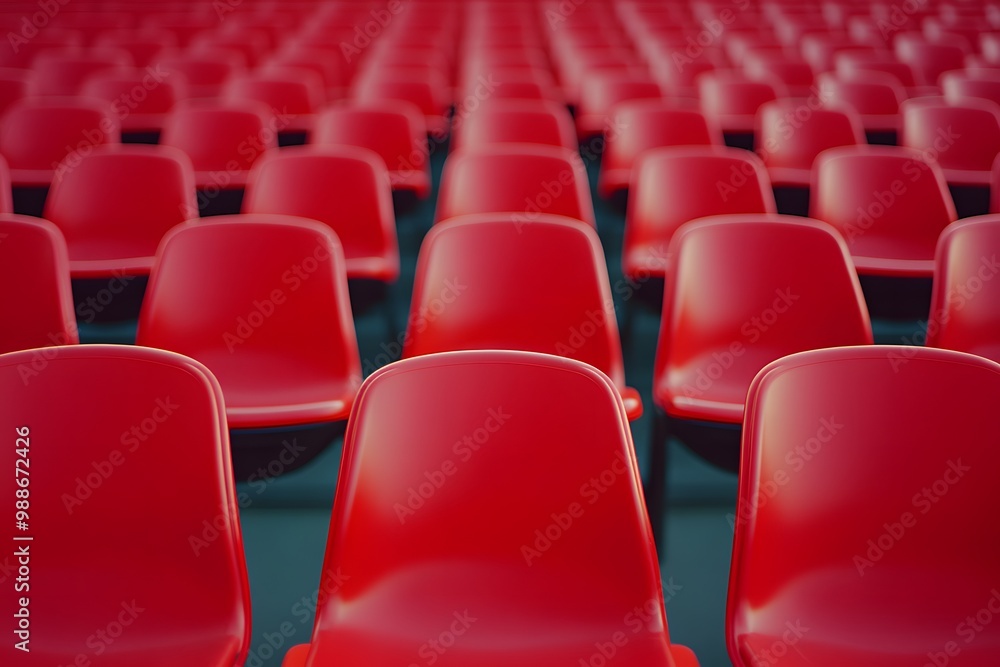 Red Plastic Seats in Stadium Rows Red Plastic Seats in Stadium Rows