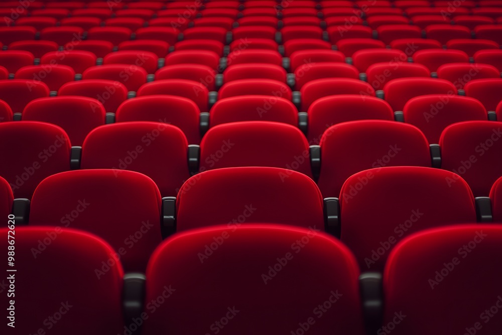 Obraz premium Rows of Red Theater Seats Cinema Auditorium Performance Show Empty Seats