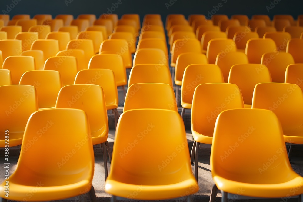 Rows of Yellow Plastic Seats in Auditorium or Stadium Rows of Yellow Plastic Seats in Auditorium or Stadium