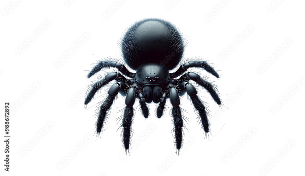 Obraz premium hairy eerie spider on its intricately woven web, set Halloween background, evoking an eerie and spooky ominous atmosphere Realistic closeup of a large.