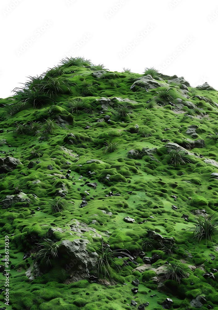 Fototapeta premium Green Mossy Hill with Rocks Background