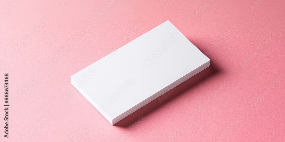 Stack of blank white business cards on a pink background with soft lighting. Stack of blank white business cards on a pink background with soft lighting.