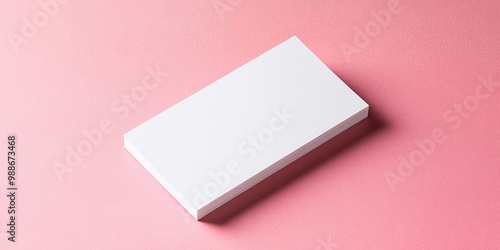 Stack of blank white business cards on a pink background with soft lighting.