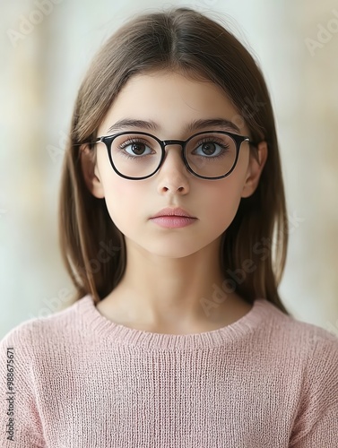 Young Girl with Glasses Looking at Camera