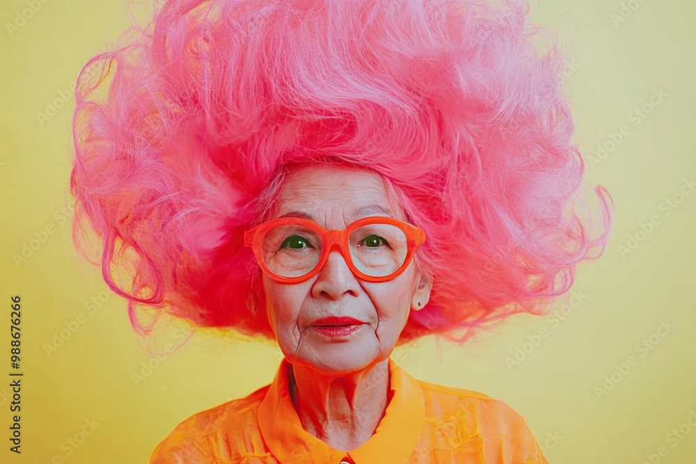 Indonesian Grandma with Bright Neon Hair in a Fun Studio Photoshoot with Colorful Background Indonesian Grandma with Bright Neon Hair in a Fun Studio Photoshoot with Colorful Background