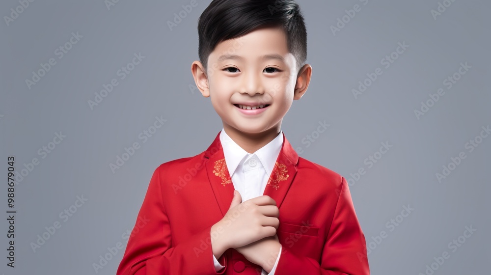 Asian Chinese boy greeting celebrating Chinese Lunar New Year festival Asian Chinese boy greeting celebrating Chinese Lunar New Year festival