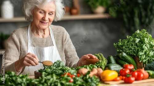 Senior woman at a workshop learning about antiinflammatory foods, engaged and focused, nutrition education, elderly wellness